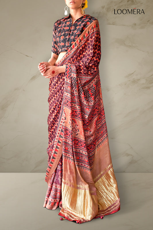 Terracotta Peach Gajji Silk Saree