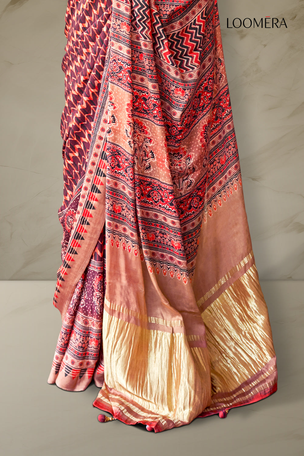 Terracotta Peach Saree Gajji Silk