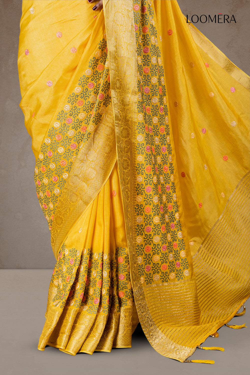 Threadwork Saree Yellow