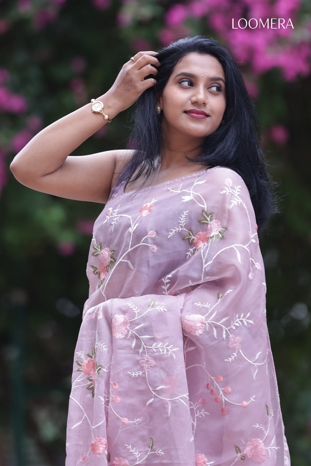 Tissue Saree with Floral Embroidery