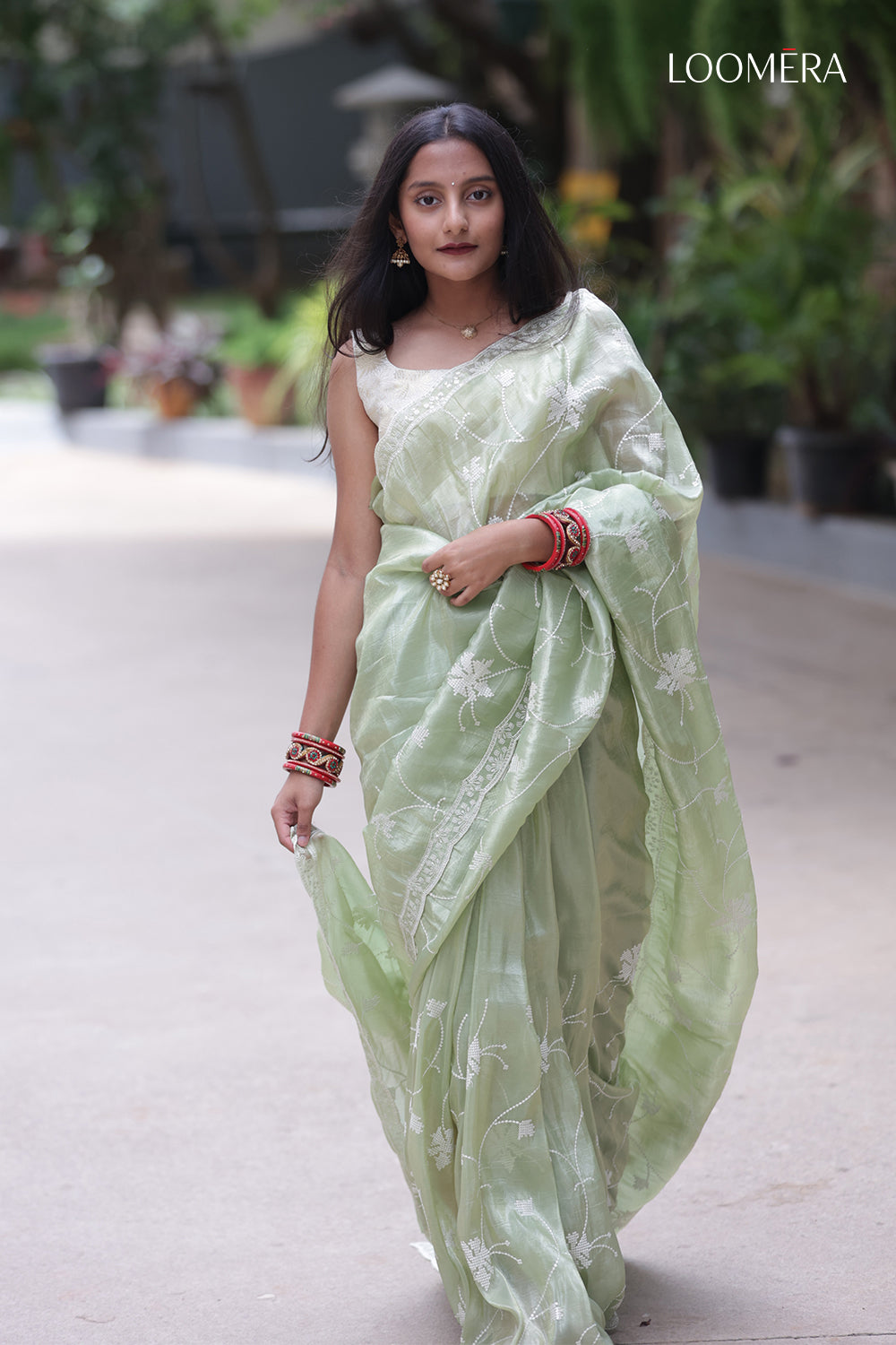 Tissue Saree with Sequins Embroidery