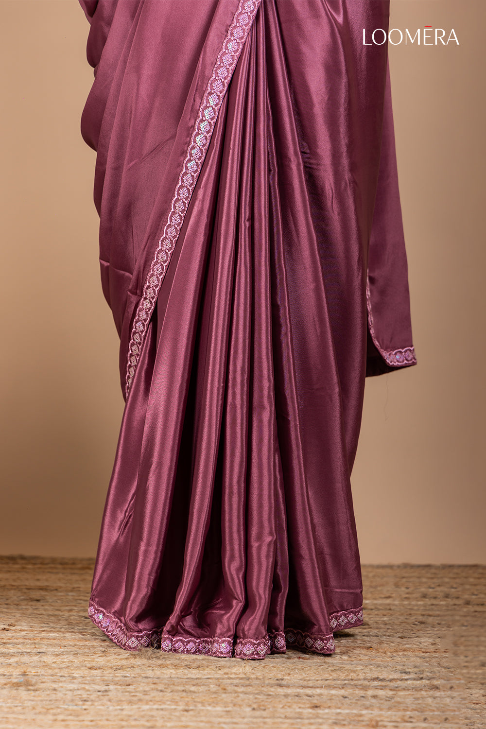 Turkish Rose Crepe Saree with Thread Work