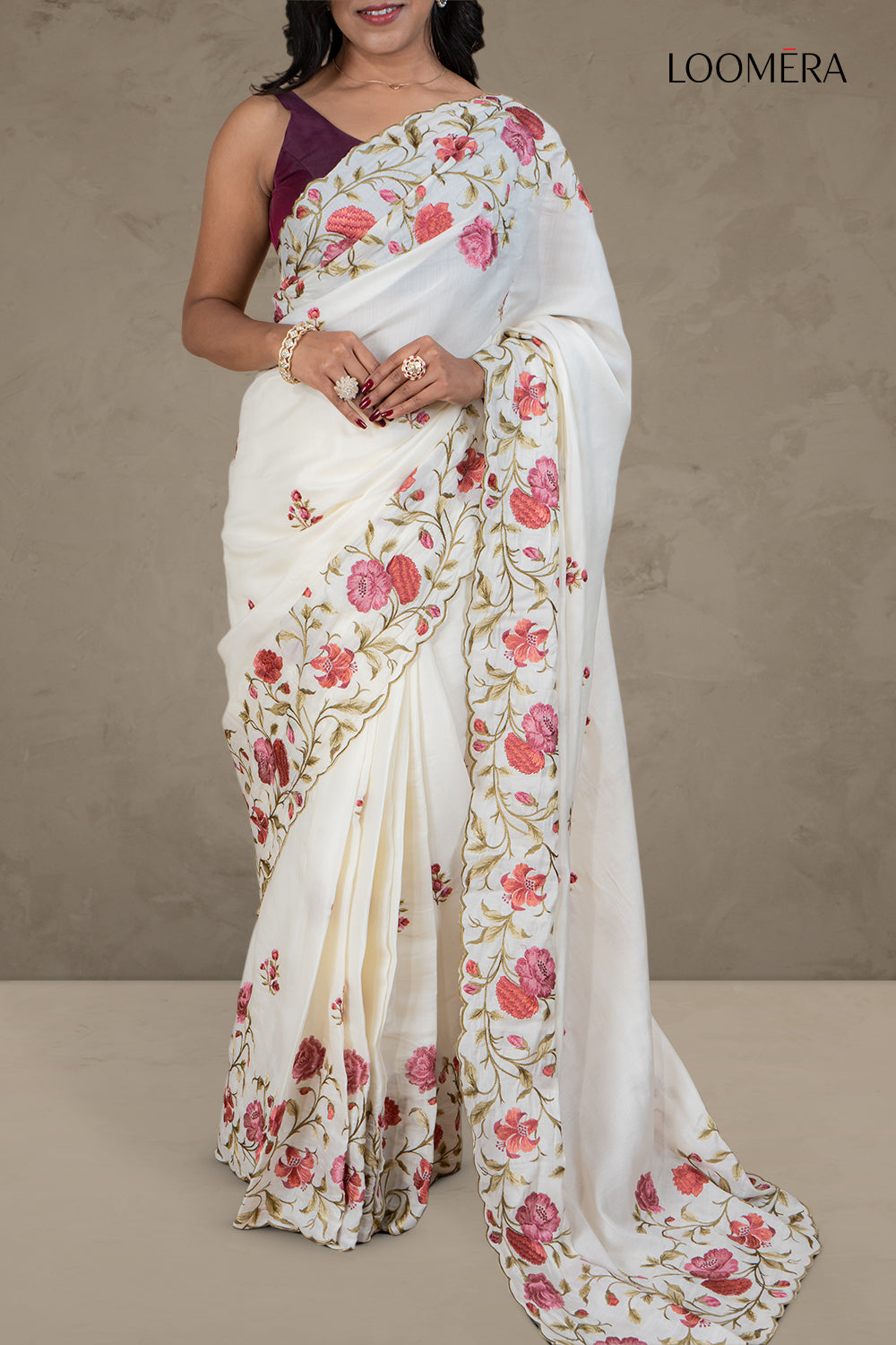 Tussar Silk Floral Embroidered