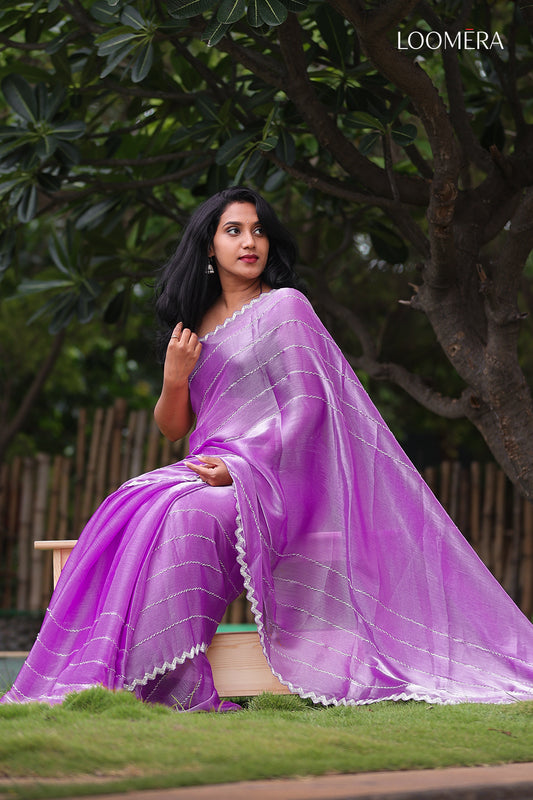 Violet Saree with Silver Scallop Border
