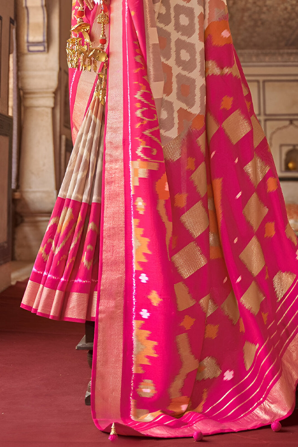 Viscose Saree with Silver Border