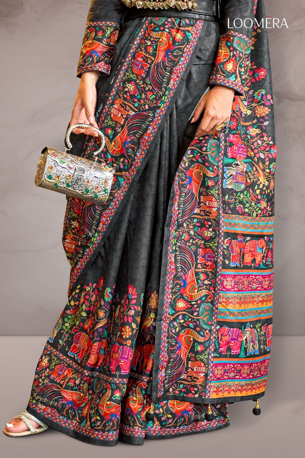 Viscose Silk Saree Dark Grey