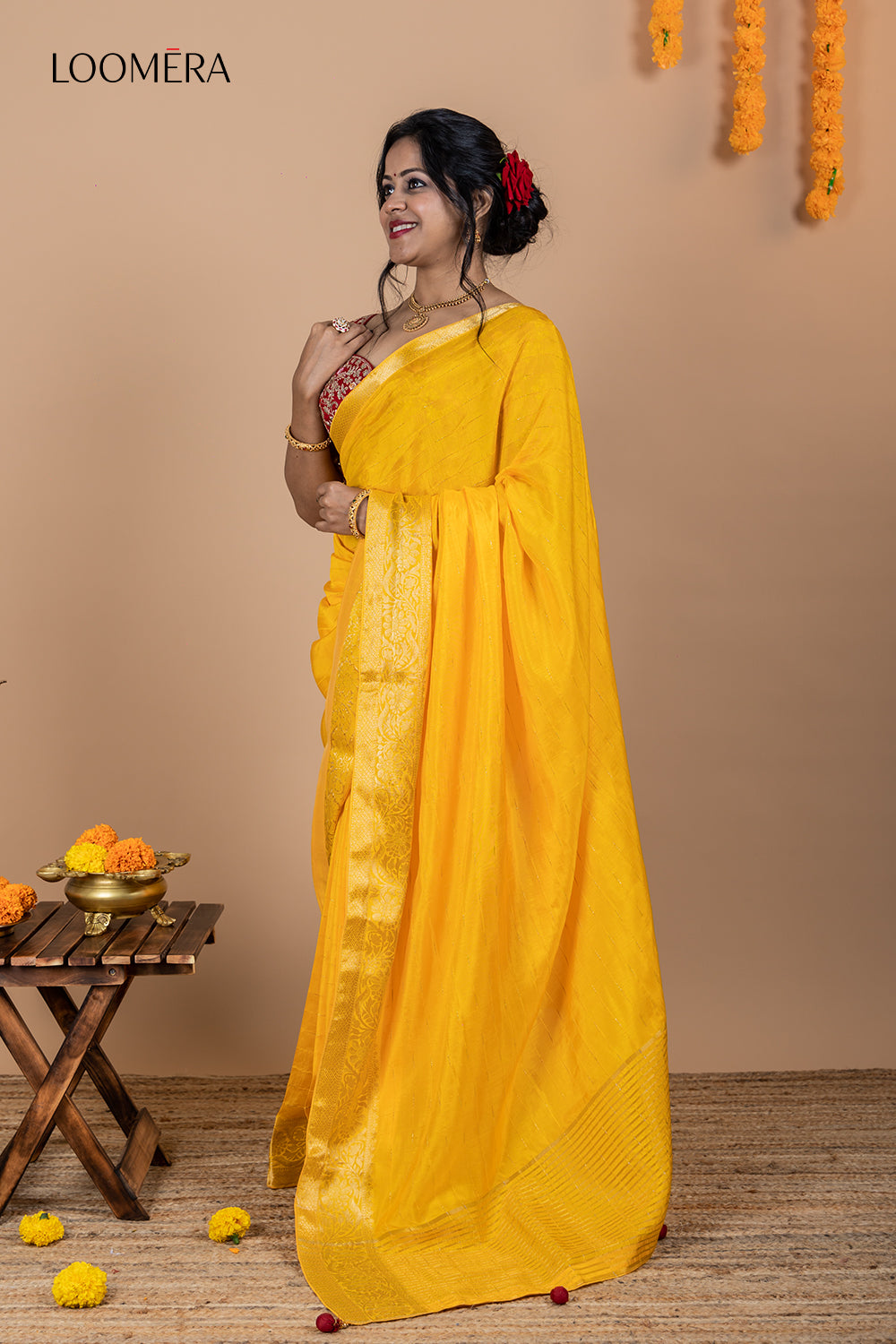 Viscose Silk Saree with Golden Zari Border