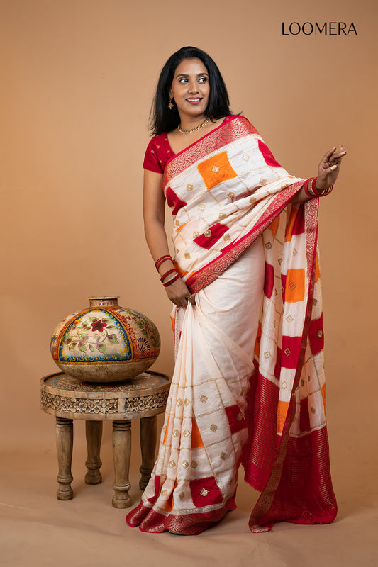 White Dola Silk Saree