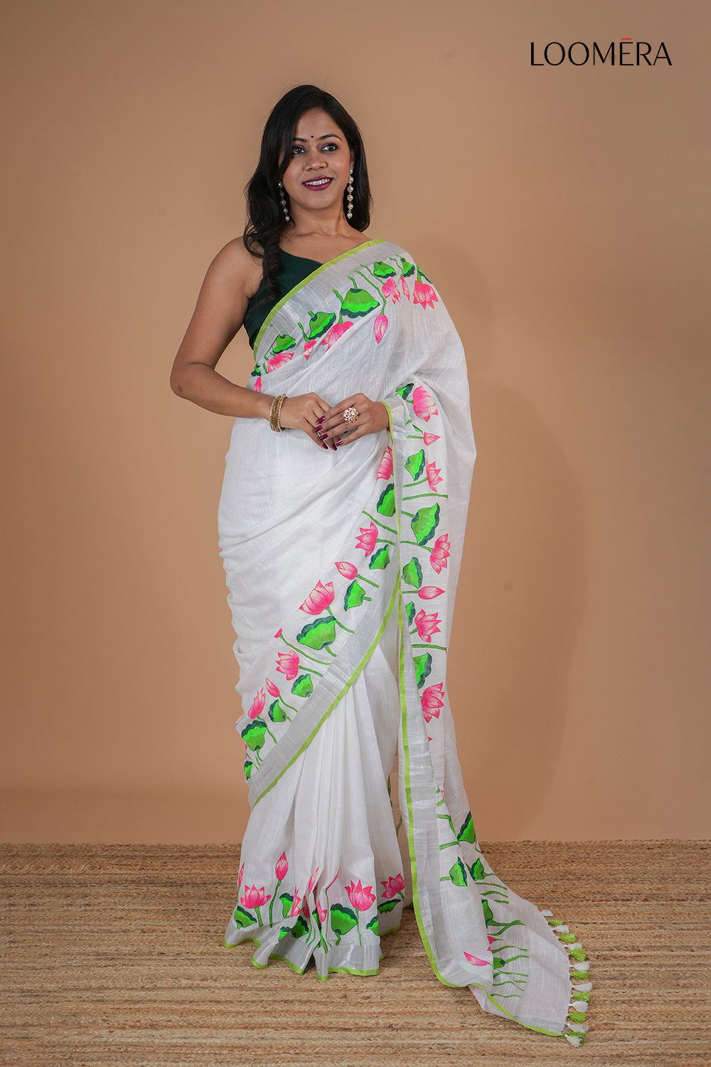 White Linen Saree 