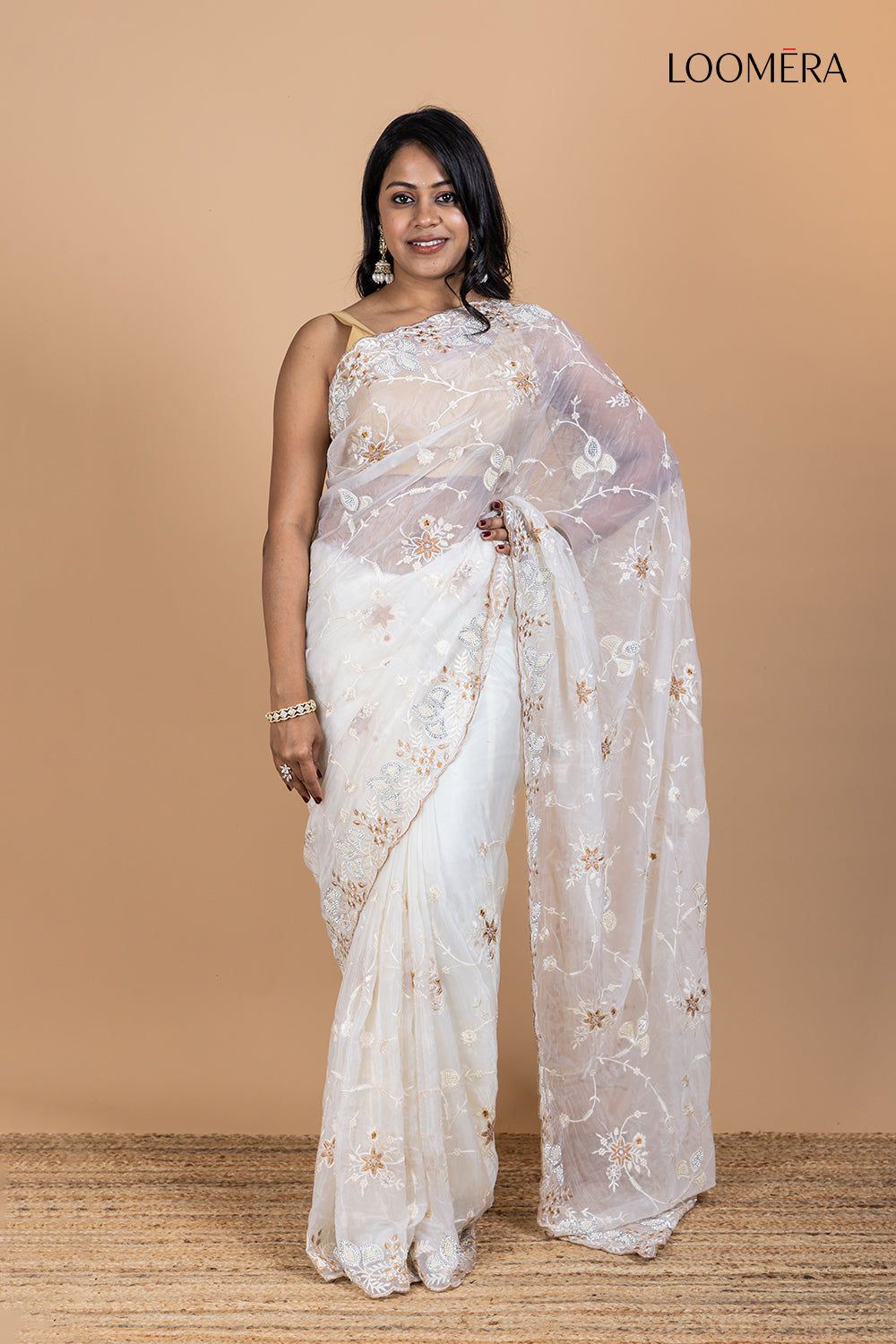 White Saree with Stone Embellishments