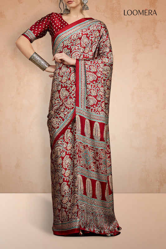 Wine Red Gajji Silk Saree