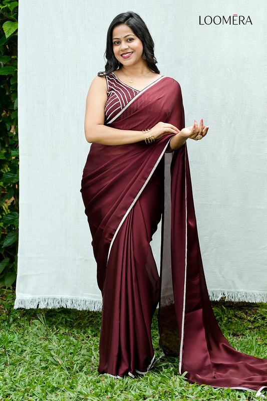 Wine Red Saree Satin