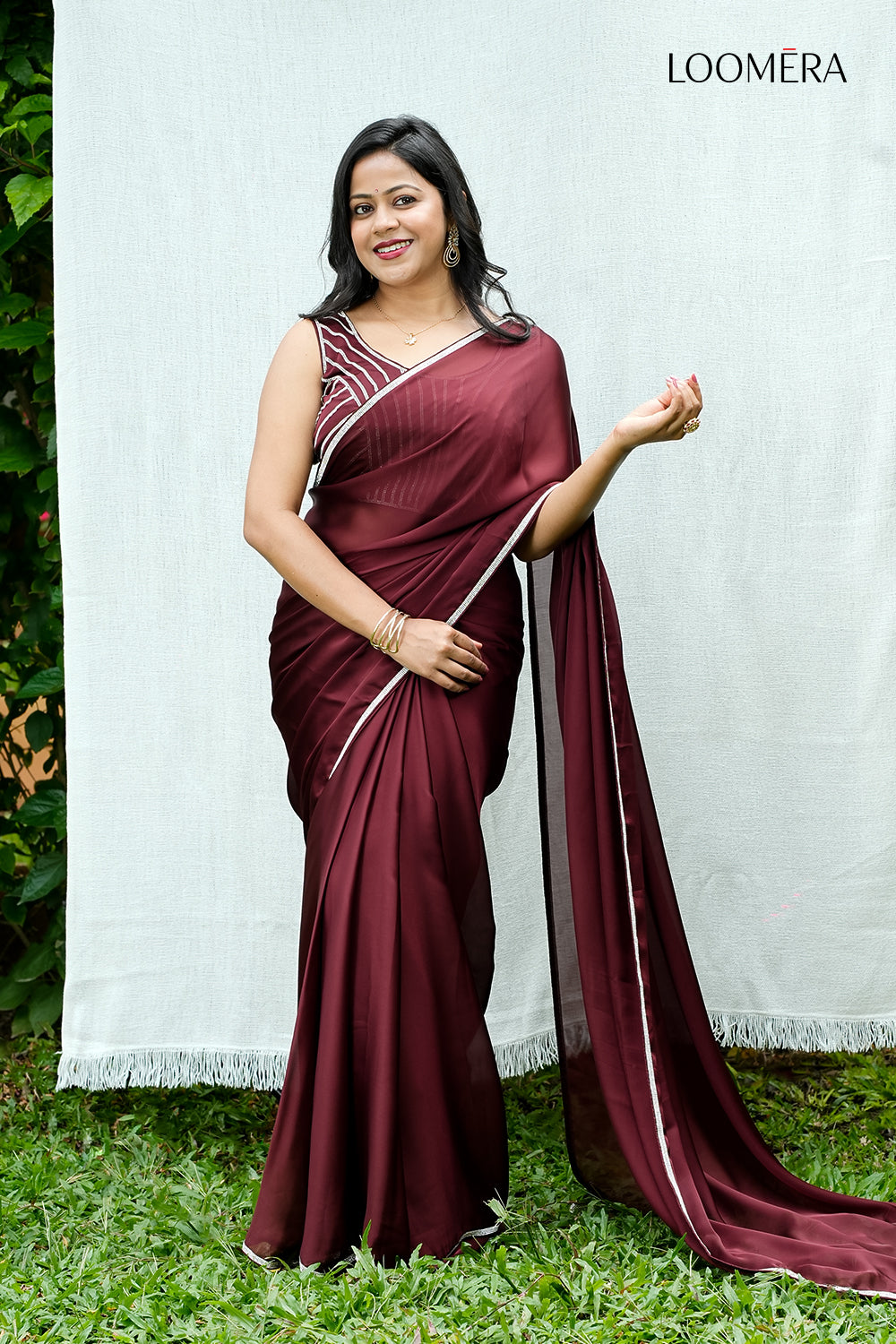 Wine Red Saree
