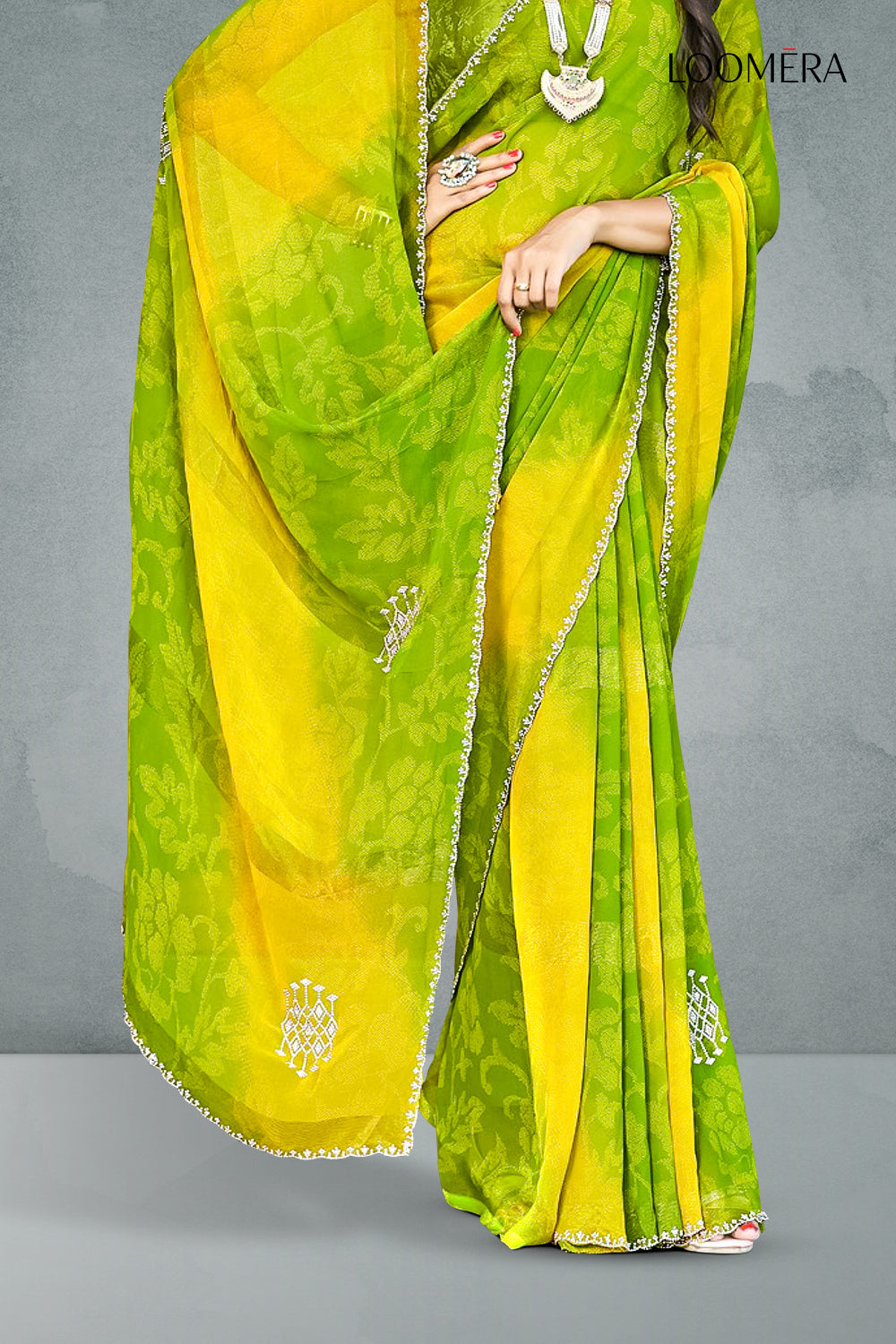 Yellow and Parrot Green Saree