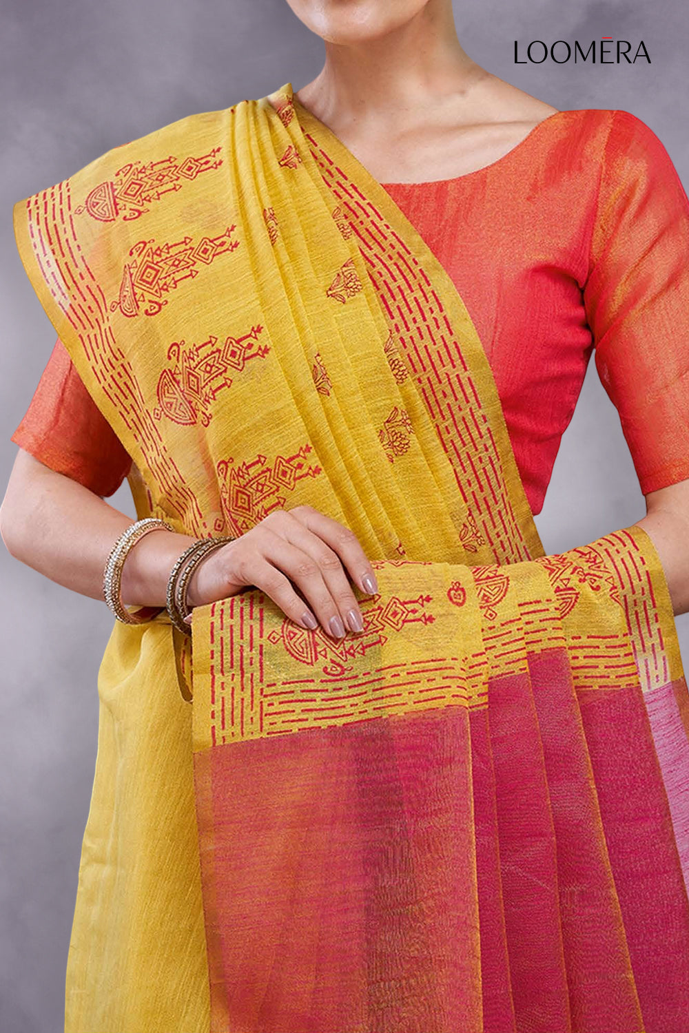 Yellow Cotton Silk Saree