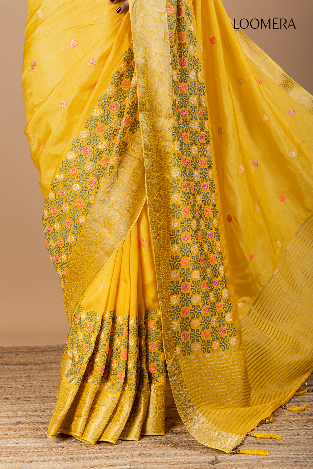 Yellow Russian Silk Saree