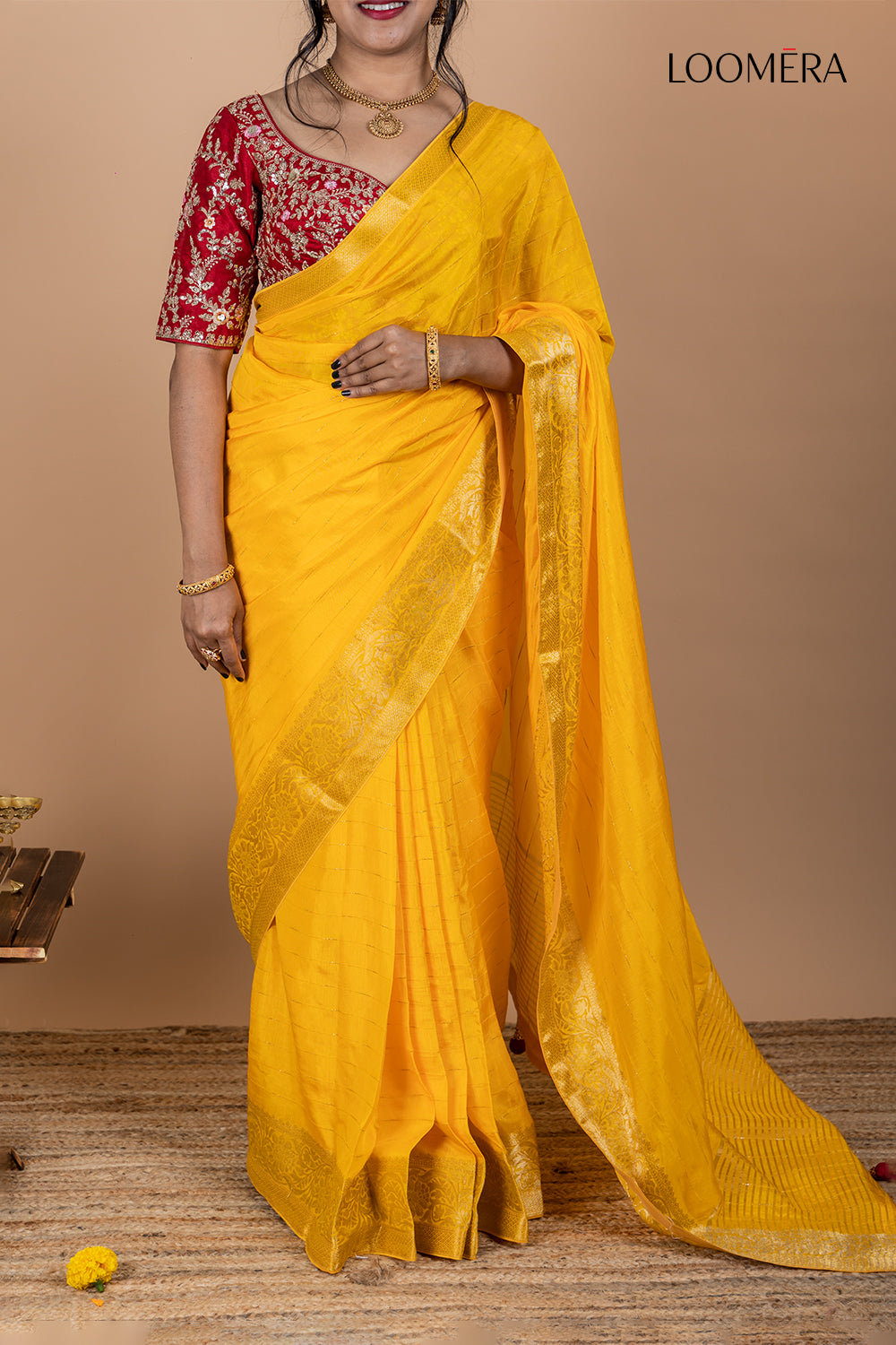 Yellow Saree with Golden Zari Border