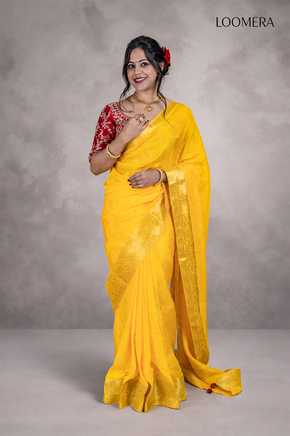 Yellow Saree with Golden Zari Border