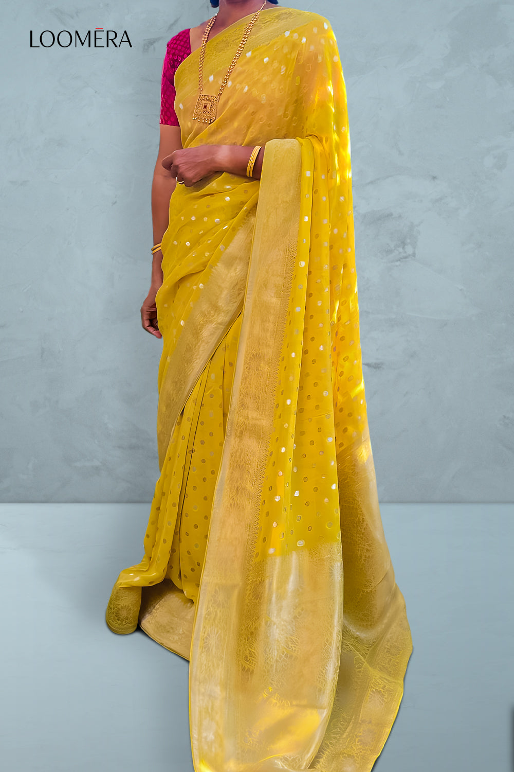 Yellow Saree with Golden Zari Work
