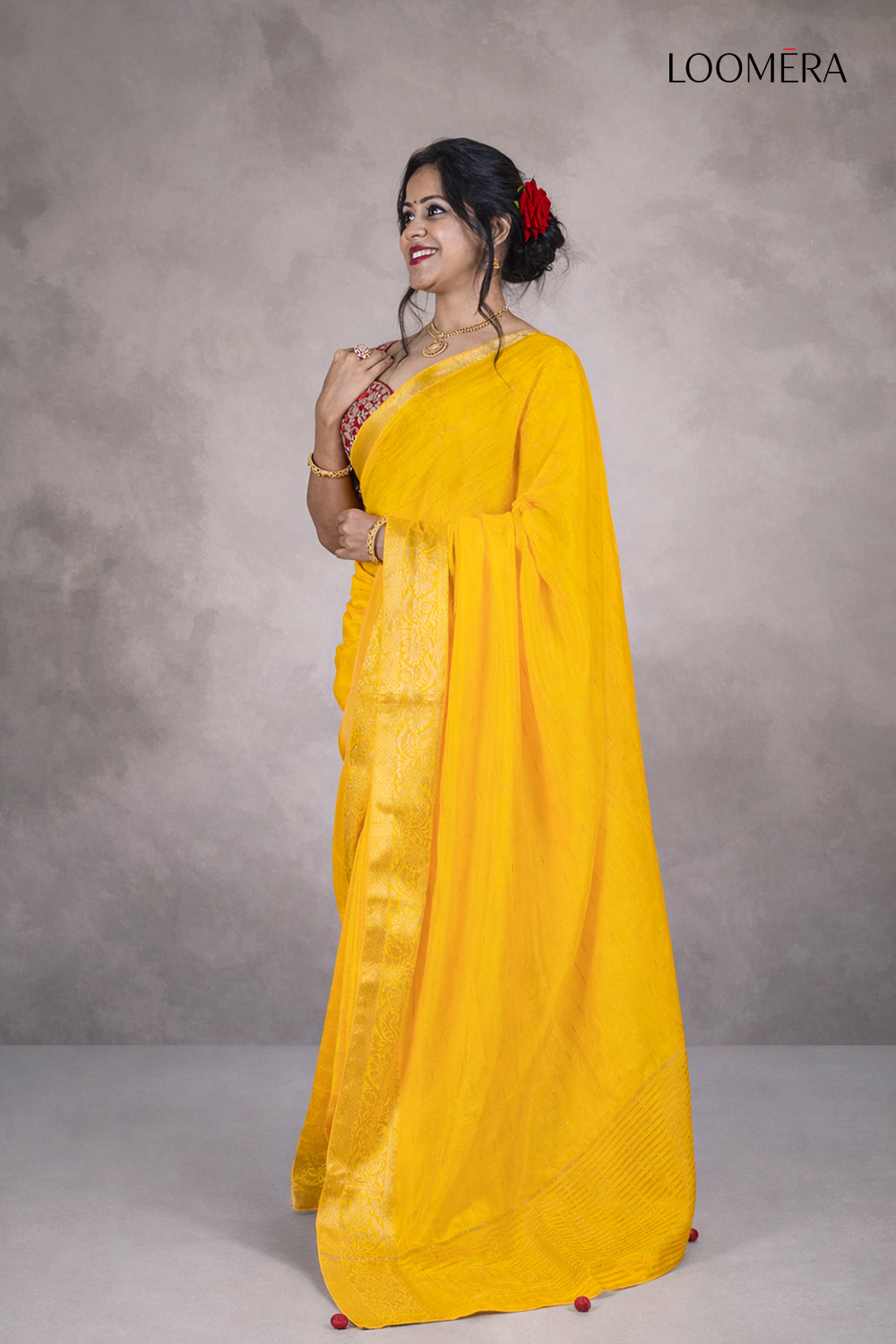 Yellow Saree with Readymade Blouse