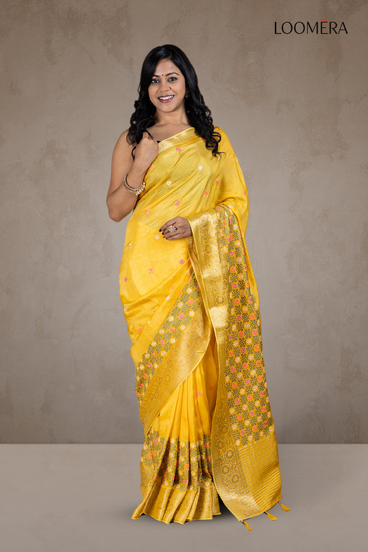 Yellow Saree with Threadwork