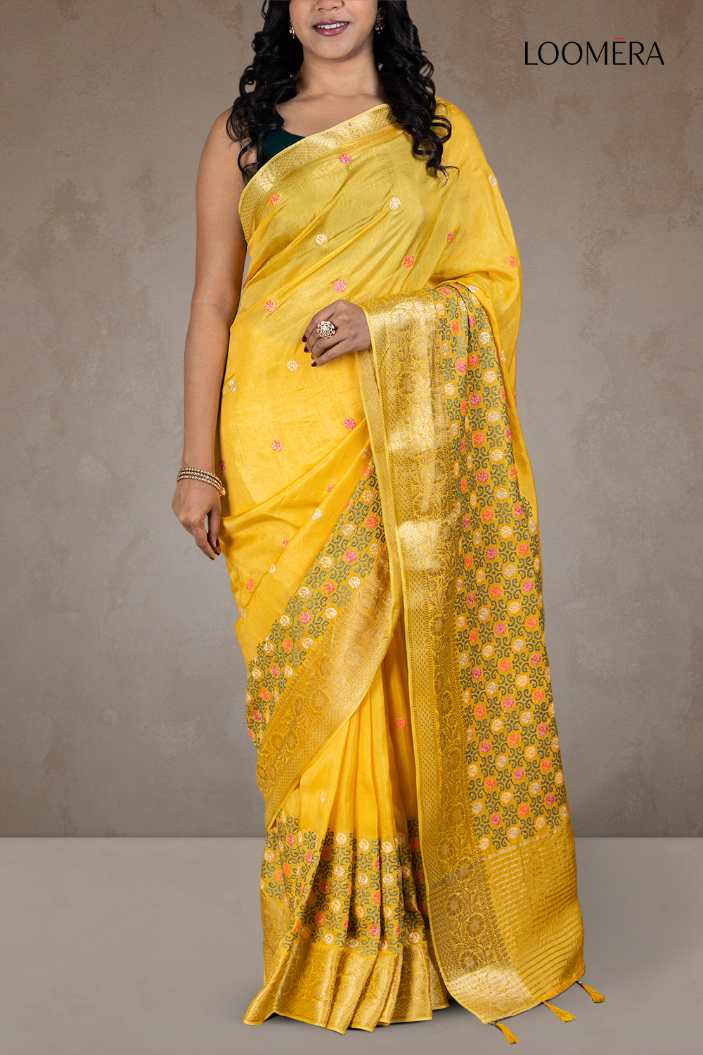 Yellow Saree with Zari Border and Threadwork