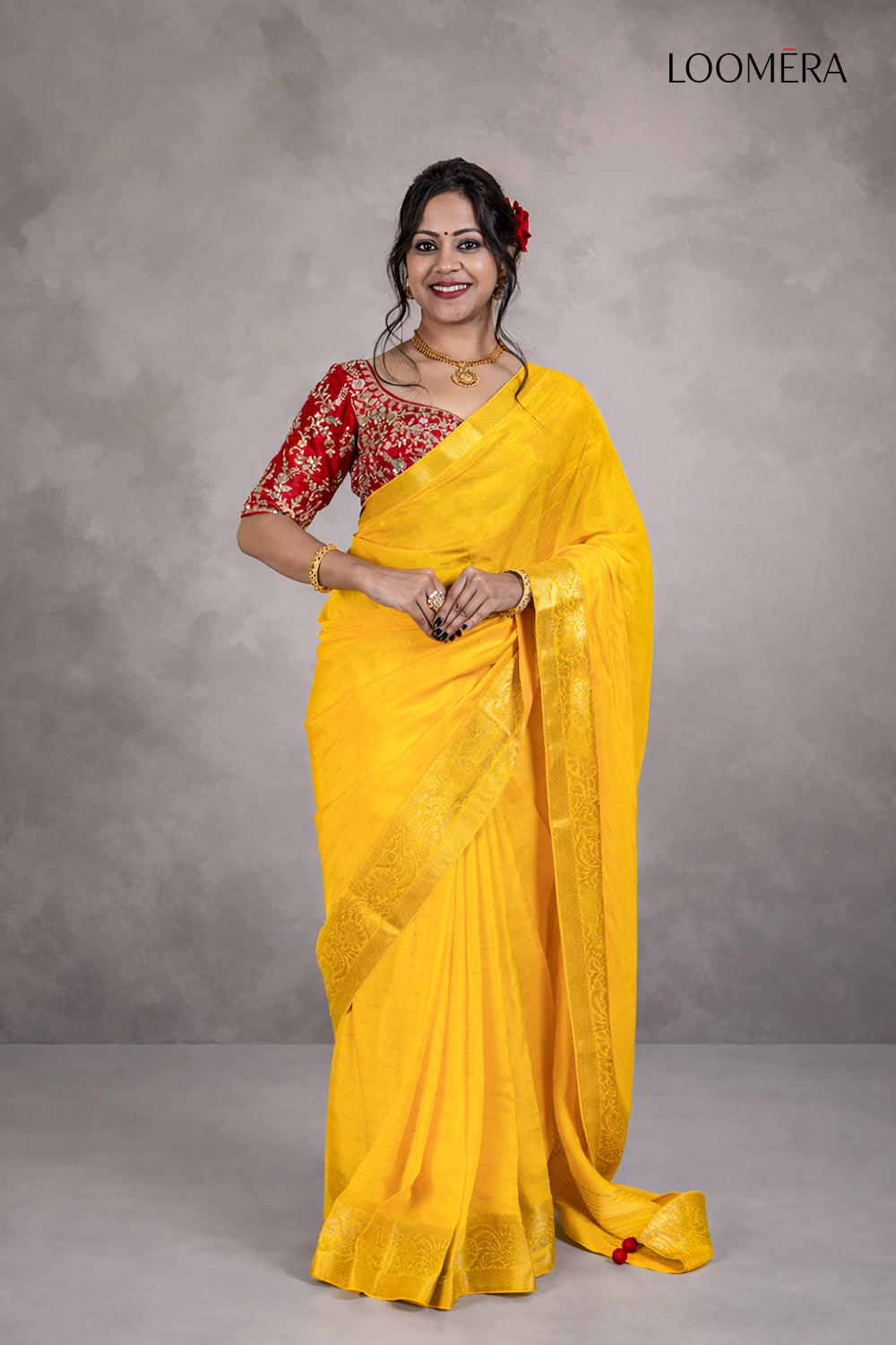 Yellow Saree with Zari Border