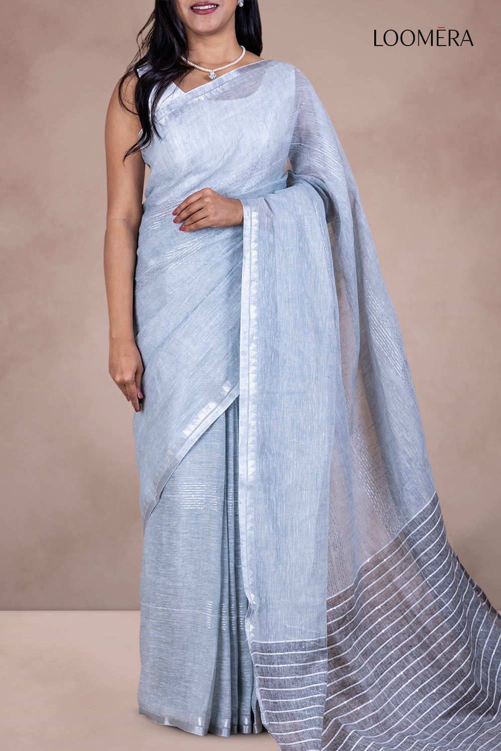 Zari Border Saree Grey
